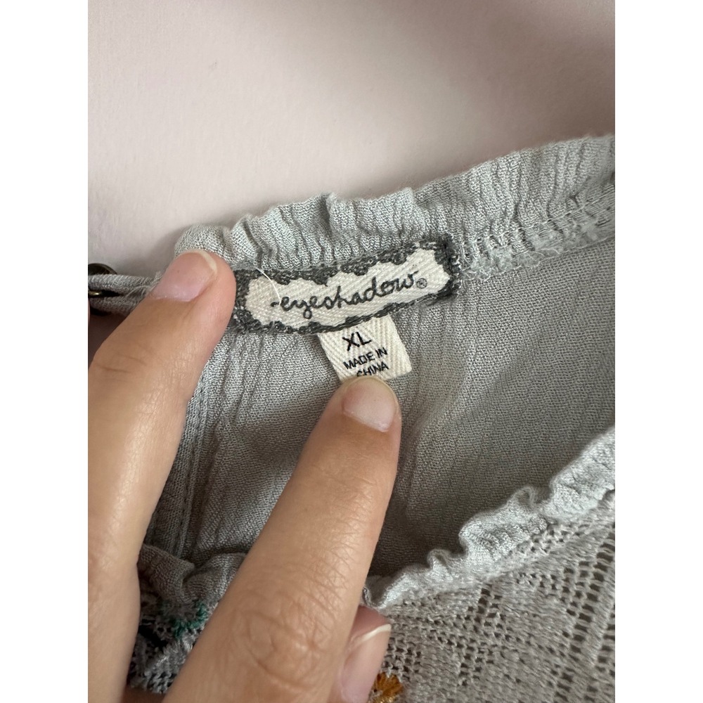 Eyeshadow Sage Green Embroidered Lace Babydoll Tank Top XL Boho Sequin - Picture 3 of 5